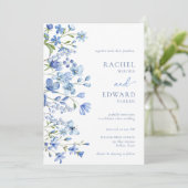 Elegant Dusty Blue Wildblume Wedding Einladung (Stehend Vorderseite)