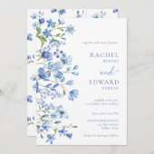 Elegant Dusty Blue Wildblume Wedding Einladung (Vorne/Hinten)
