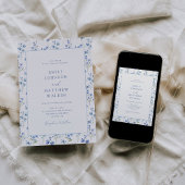 Elegant Dusty Blue Wildblume Wedding Einladung