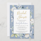 Elegant Dusty Blue Wildblumen Brautparty Einladung (Vorderseite)