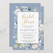 Elegant Dusty Blue Wildblumen Brautparty Einladung (Vorne/Hinten)