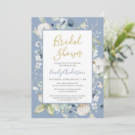 Elegant Dusty Blue Wildblumen Brautparty Einladung