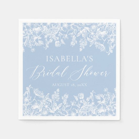 Elegant Dusty Blue Wildblumen Brautparty Serviette (Vorderseite)