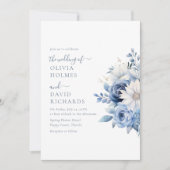 Elegant Dusty Blue Wildblumen Hochzeit Einladung (Vorderseite)
