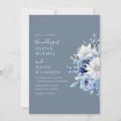 Elegant Dusty Blue Wildblumen Hochzeit Einladung (Vorderseite)