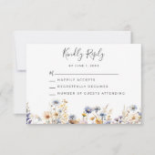 Elegant Dusty Blue Wildblumen QR Code Wedding RSVP Karte (Vorderseite)