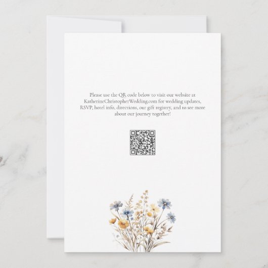 Elegant Dusty Blue Wildblumen Wasserfarbenhochzeit Einladung (Rückseite)