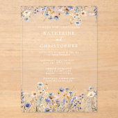Elegant Dusty Blue Wildblumen Wedding Clear Acryleinladungen (Vorderseite)