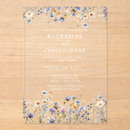 Elegant Dusty Blue Wildblumen Wedding Clear Acryleinladungen