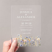 Elegant Dusty Blue Wildblumen Wedding Clear Acryleinladungen (Insitu (Handheld))