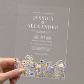 Elegant Dusty Blue Wildblumen Wedding Clear Acryleinladungen
