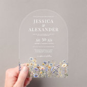 Elegant Dusty Blue Wildblumen Wedding Clear Arch Acryleinladungen (Insitu (Handheld))