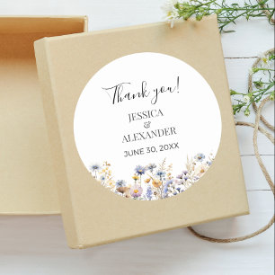 Elegant Dusty Blue Wildblumen Wedding Vielen Dank Runder Aufkleber