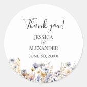 Elegant Dusty Blue Wildblumen Wedding Vielen Dank Runder Aufkleber (Vorderseite)