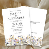 Elegant Dusty Blue Wildblumen White Wedding Einladung