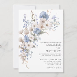 Elegant Dusty Blue Wildflower Floral Wedding Einladung
