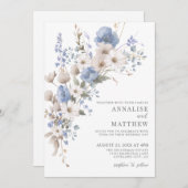 Elegant Dusty Blue Wildflower Floral Wedding Einladung (Vorne/Hinten)