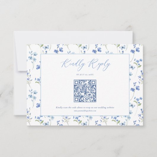 Elegant Dusty Blue Wildflower Wedding RSVP Karte (Vorderseite)