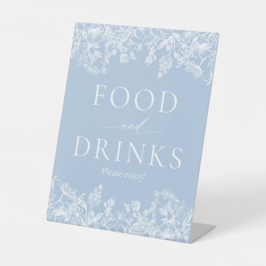 Elegant Dusty Blue Wilfloral Food and Drinks Zeich Sockelschild (Vorderseite)