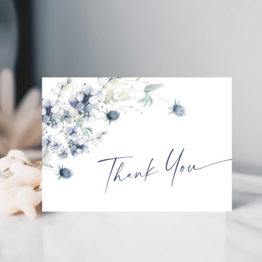 Elegant Dusty Blue Winter Foliage Boho Wasserfarbe Dankeskarte