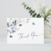 Elegant Dusty Blue Winter Foliage Boho Wasserfarbe Dankeskarte (Stehend Vorderseite)