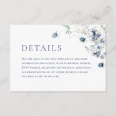 Elegant Dusty Blue Winter Foliage Hochzeitdetails Begleitkarte (Vorderseite)