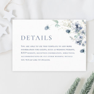 Elegant Dusty Blue Winter Foliage Hochzeitdetails Begleitkarte