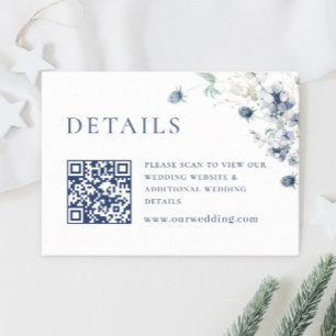 Elegant Dusty Blue Winter Foliage Hochzeitdetails Begleitkarte