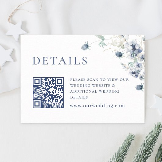 Elegant Dusty Blue Winter Foliage Hochzeitdetails Begleitkarte