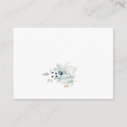 Elegant Dusty Blue Winter Foliage Hochzeitdetails Begleitkarte (Rückseite)