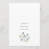 Elegant Dusty Blue Winter Foliage Wedding Menükarte (Rückseite)