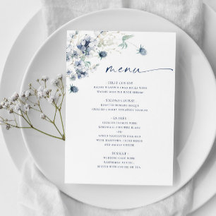Elegant Dusty Blue Winter Foliage Wedding Menükarte