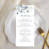 Elegant Dusty Blue Winter Foliage Wedding Menükarte