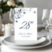 Elegant Dusty Blue Winter Foliage Wedding Tischnummer