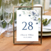 Elegant Dusty Blue Winter Foliage Wedding Tischnummer