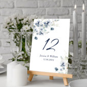 Elegant Dusty Blue Winter Foliage Wedding Tischnummer