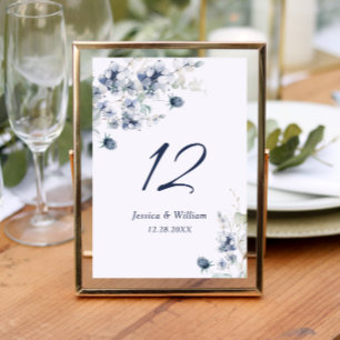 Elegant Dusty Blue Winter Foliage Wedding Tischnummer