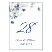 Elegant Dusty Blue Winter Foliage Wedding Tischnummer (Rückseite)