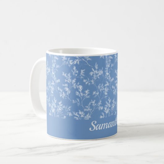 Elegant Dusty Blue Winter Frost Personalized Name Kaffeetasse (Vorderseite Links)