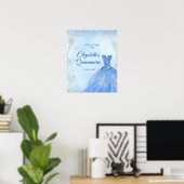 Elegant Dusty Blue Winter Quinceñera Begrüßungszei Poster (Heimbüro)