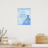 Elegant Dusty Blue Winter Quinceñera Begrüßungszei Poster (Küche)