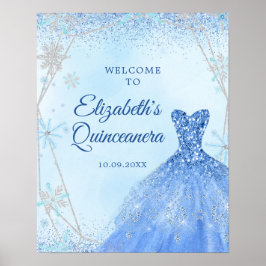 Elegant Dusty Blue Winter Quinceñera Begrüßungszei Poster