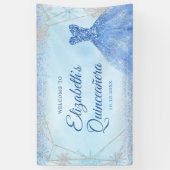 Elegant Dusty Blue Winter Snowflake Quinceñera Banner (Vertikal)
