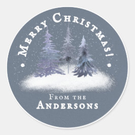 Elegant Dusty Blue Winter Woodland Weihnachten Runder Aufkleber