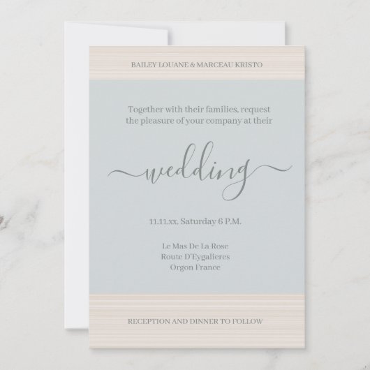 Elegant Dusty Blue WoodGrain Stripes Chic Wedding Einladung (Vorderseite)