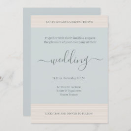 Elegant Dusty Blue WoodGrain Stripes Chic Wedding Einladung