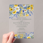 Elegant Dusty Blue Yellow Wildblumen Boho Wedding Acryleinladungen (Insitu (Handheld))