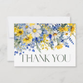 Elegant Dusty Blue Yellow Wildblumen Boho Wedding Dankeskarte (Vorderseite)