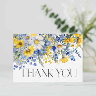 Elegant Dusty Blue Yellow Wildblumen Boho Wedding Dankeskarte