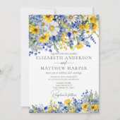 Elegant Dusty Blue Yellow Wildblumen Boho Wedding Einladung (Vorderseite)